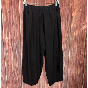 Lisa Bayne Pants Womens Large Linen Wide Barrel Leg Lantern Boho Lagenlook Black
